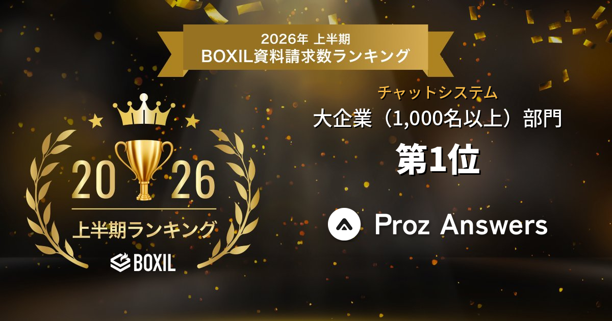 導入検討企業から高い関心を集める「Proz Answers」、「2026年上半期 BOXIL資料請求数ランキング」でチャットシステム、FAQシステムの計4部門1位を獲得